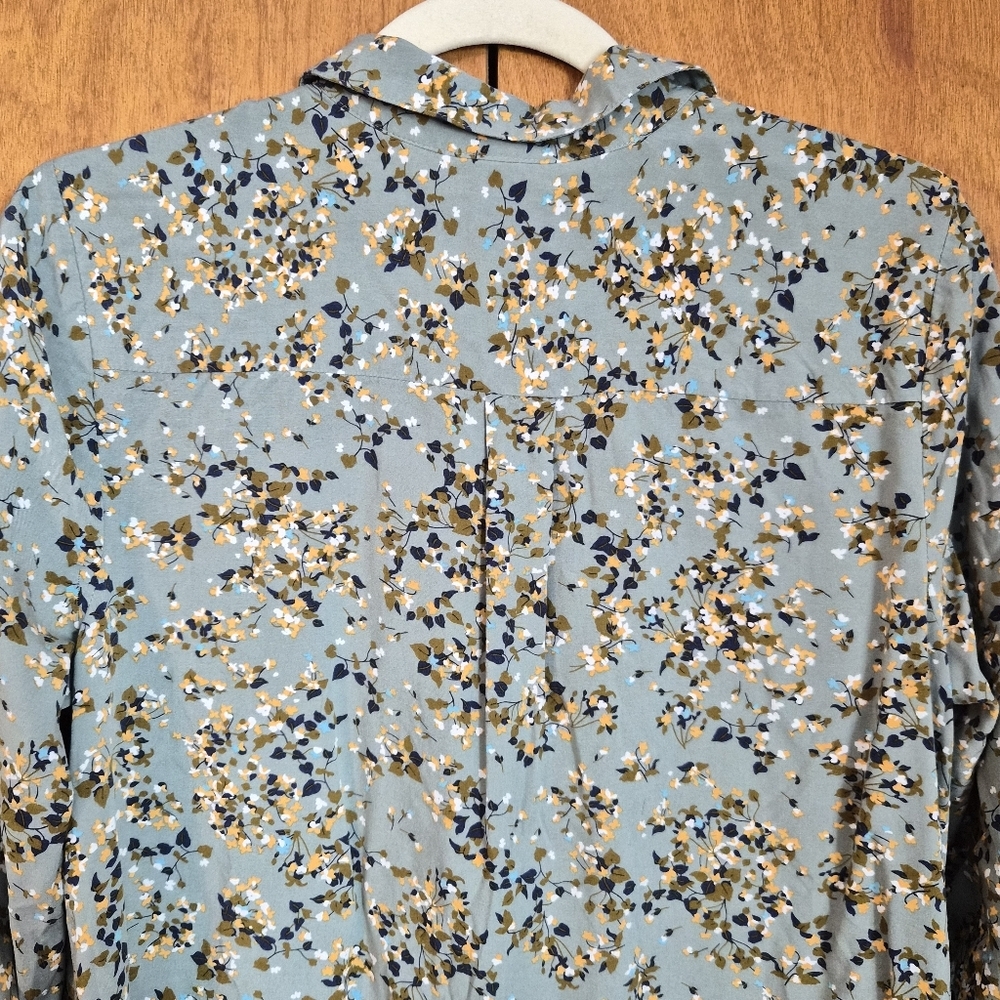 J. Jill Women Green Floral Tunic Shirt Mother Of Pearl Button Down Dress Small - Picture 8 of 9